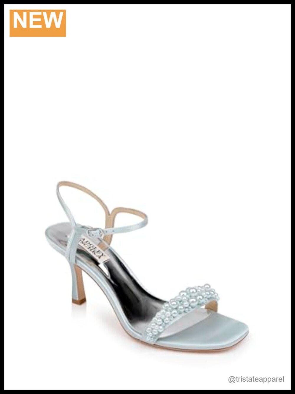 Stiletto Heeled Sandal with Pearled Vamp, Ankle Strap, Leather Lining